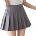 Women High Waisted Plain Pleated Skirt Skater Tennis School Uniforms A-line Mini Skirt Lining Shorts Skirt