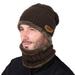 Fall-Winter Knitted Hat Scarf Set for Men Women, Knitted Hat And Infinity Scarf Set 2 Pieces, Thickened Outdoor Beanie Hat And Circle Scarf With Short Plush Lining, Coffee