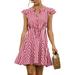 Colisha Short Sleeve Mini Dress For Women Comfy Polo Neck Beach Sundress Summer Casual Loose Party Dress