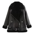 Chinatera Women Winter Imitation Leather Patchwork Jacket Outwear Moto Biker Coat (M)