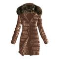 YIWULA Women Outwear Quilted Winter Warm Coats Fur Collar Hooded Jacket Tops