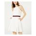 TEEZE ME Womens White Zippered Striped Spaghetti Strap Boat Neck Short Fit + Flare Dress Size 5\6