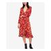 FREE PEOPLE Womens Red Floral Cuffed V Neck Knee Length Wrap Dress Dress Size 4