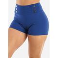 Womens Juniors High Waisted Shorts - Thick Waistband High Rise Stretchy Shorts - Pull on Bodycon Blue Shorts 41388P