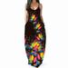 Women's Summer V Neck Sexy Printed Suspender Dress With Pockets Casual Beach Halter Long Dress