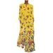 Women's Ink Painting Butterfly Floral Printed Maxi Dresses V-neck Long-Sleeve Long Dress