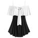 Women Off Shoulder Plus Size Blouse Two Tone Bowknot Camis Ruffled T Shirt Tops