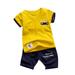 T Shirts Pants Set for Boy Short Sleeve Round Collar Cute Cartoon Prints Tee Shorts Trousers Sets Soft Infant Toddler Kids Children Summer Outfits Yellow L/100/10