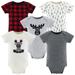 The Peanutshell Baby Boy or Baby Girl Short Sleeve Bodysuits, 5 Pack, Woodland Animal & Buffalo Plaid