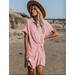 Women's Plus Size Polo Striped Shirt Dresses Button Loose Mini Dress Short Sleeve Dress Chest Front Twisted Design Skirt