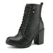 Dream Pairs Women's Round Toe Heel Ankle Boots Stacked Lace Up Zipper Ankle Boots Silverado Black Size 8.5