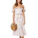 Women's Sleeveless Off Shoulder Ruffles Midi Long Dress Floral Print Tie Waist Maxi Dress with Pocket
