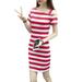 Women Fashionable Slim Design Delicate Stripe Printing Pullover Dress Off-shoulder Dress red S