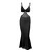 Womens Sexy Knitted Cut Out Bodycon Dress,Casual Summer Beach Long Dress Spaghetti Strap/Halter Neck Backless Club Party Maxi Dresses, Black-S