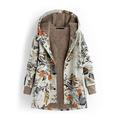 Jocestyle Winter Hooded Jacket Leaf Floral Print Velvet Outwear Coats (Orange 3XL)