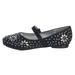 Little Girls Black Glitter Floral Stud Flat Shoes 5-10 Toddler