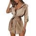 LilyLLL Womens Casual Short Sleeve Buttons Down Belted Shirt Dress