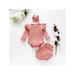 Yinrunx Newborn Infant Cute 3pcs with One-piece Romper+short pants+Headband Outfit Set Playsuit Baby Girl Cotton Long sleeve Ruffle Flying Sleeve Bow Hair Tie Suit Jumpsuit Bodysuit