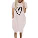 Womens Summer Love Heart Ladies T-Shirt Dress Casual Loose Mini Dresses