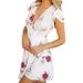 Women Summer Dress V-Neck Cape Short Sleeve Casual Beach Vinatge Floral Print Dress Sundress