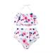 Mommy&Me 2 Pieces Flower Print Halter Neck Swimsuit Family Matching Spaghetti Straps High Neck Ruffles Beachwear