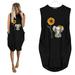 Women's Round Neck Sleeveless Stitching Casual Solid Color The Knee Length Printed Dress