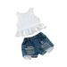 Baby Girl Sleeveless Top Denim Shorts, Lotus Leaf Lace Hip Hop Style Cool Child Summer Clothing