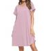 New Women's Casual Crewneck Summer T Shirt Dress Loose Short Sleeve Tunic Dress Solid Color Dress