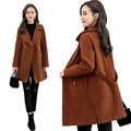 Aktudy Solid Color Overcoat Double-breasted Coat Women Outwear (Dark Brown L)