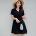 Women's Fashion Floral Print Dress V-Neck Short Sleeve Elegant Casual Lace Up A-Line Dress Black XL