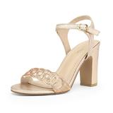 DREAM PAIRS Women's Fashion Ankle Strap Sandals Pump Dress Shoes Open Toe Chunky Heel Sandals GISELA-2 GOLD Size 8