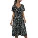 LAPA Women's Bohemian V-Neck Floral Print Elastic Waist Short Sleeve Chiffon Midi Dress