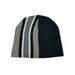 Men's Navy Black Grey Blue Stripe Winter Beanie Stocking Cap Hat