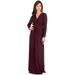 KOH KOH Long Sleeve Modest Fall Winter Evening Flowy Empire Waist Full Floor Length Cocktail Formal V-Neck Tall Maxi Dress Gown Abaya For Women Maroon Wine Red X-Large US 14-16 NT171