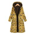 Daciye Fleece Women Hooded Coat Flowers Print Zipper Jacket Cardigan (Yellow L)