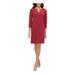 TOMMY HILFIGER Womens Burgundy Embellished Zippered 3/4 Sleeve V Neck Knee Length Sheath Wear To Work Dress Size 4P