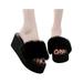 UKAP Womens Girls Faux Fur Slides Slippers Fluffy Sandals Open Toe Indoor Outdoor Comfort Flat Sandals
