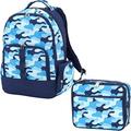 cool camo blue 2 piece polyester zippered backpack & lunch box bag set