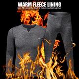 2PCS Men Winter Thermal Underwear Fleece Lining Thick Warm V Neck Long Sleeve Top Pants Long Johns Set