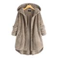 AngelBee Women Winter Hoody Single Breasted Plush Coat Midi Jacket (Khaki 2XL)