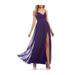 CITY STUDIO Womens Purple Slitted Solid Spaghetti Strap V Neck Full-Length Empire Waist Formal Dress Size 5