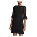 RALPH LAUREN Womens Black Sheer 3/4 Sleeve Jewel Neck Above The Knee Shift Dress Size 8P