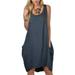 UKAP Women Dresses Casual Loose Round Neck Tunic Sleeveless Summer Casual Dress Cocktail Fashion Dress with Pockets Blue L(US 10-12)