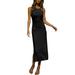 Women Knitted Maxi Dress Bodycon Halter Sleeveless Tank Beach Long Dresses Cutout Party Club Midi Dress