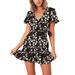 Women's Summer Short Sleeve Print Dress V Neck Casual Short Dresses Flower Print Dress Dot Print Dress Heart Print Dress