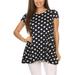 Women's Relaxed Fit Short Sleeve Polka Dot Round Neck Casual Pockets Blouse Tee Top Made in USA
