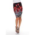 White Mark 718-108-S Women Polyester Feather Print Pencil Skirt, Peacock Feather - Small