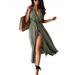 Women Polka Dot Print Cocktail Party Long Maxi Sundress Ladies V-Neck Casual Loose Wrap Summer Paisley Maxi Dress Ladies Cocktail Party Prom Gown Dress