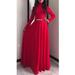 Junior High Neck Slim Sleeve Solid Long Pleated Dress