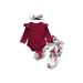 Newborn Baby Girl Long Flare Sleeve Romper Tops Floral Trousers Headband Outfits Clothes Tops Pants with Headband Baby Girl Clothe Sets Red Clothes Girl 12-18 Month